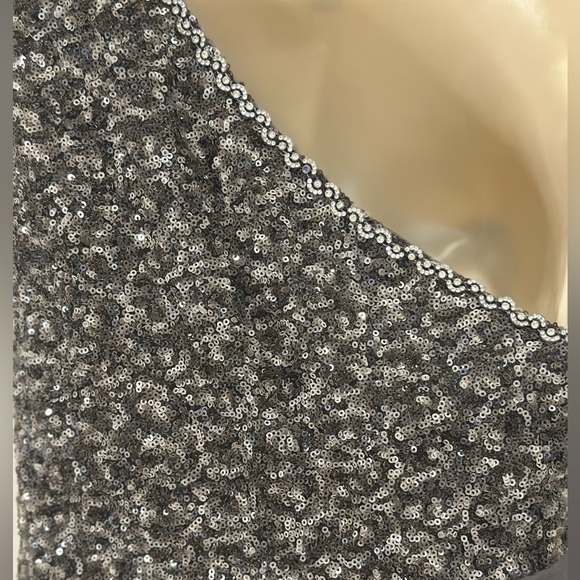 Vintage Aspeed One Shoulder Chiffon Gown Embellished Gray Medium Y2K Prom Chic - Picture 8 of 13